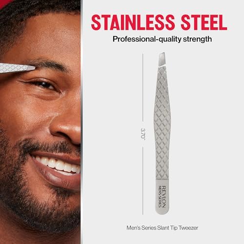 Revlon Slanted Tip Tweezers for Men, Ultra-Sharp for Precision Eyebrow Shaping and Facial Hair Removal, Larger Non-Slip Grip, Stainless Steel, 1 count - 5