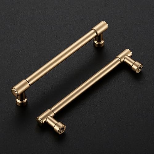 Image of Ravinte 3 Pack 5 Inch Hole Center Solid Kitchen Cabinet Handles Champagne Bronze Dresser Pulls Cabinet Drawer Pulls for Kitchen Cupboard Hardware