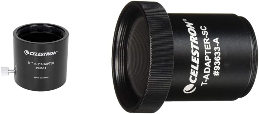 Celestron SCT to 2" Adapter, Black & T-Adapter with SCT 5, 6, 8 with 9.25, 11, 14, Black (93633-A)