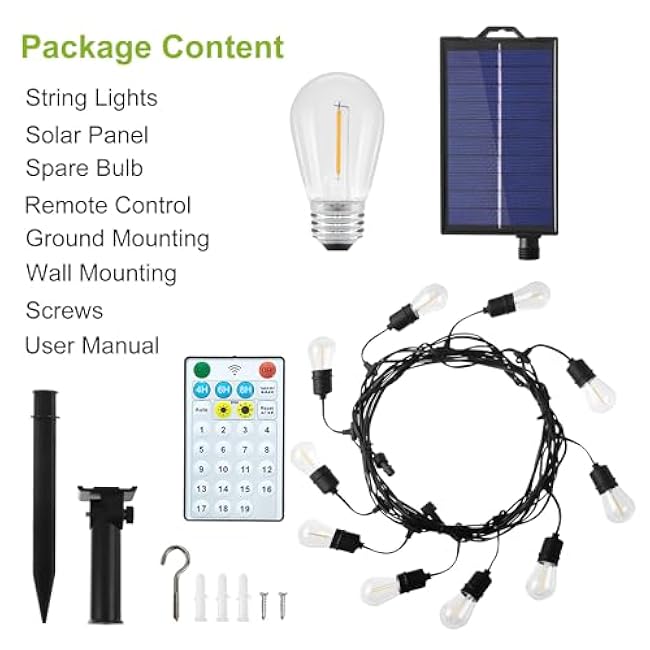 Solar Outdoor String Lights, Color Changing Warm White to Cool White with Remote, Shatterproof LED Bulbs for Backyard Garden Gazebo Patio Pergola (30FT-10LIGHTS)