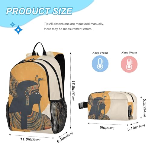 Egyptian Woman Backpack Lunch Bag Set for Travel Hiking Picnic, Backpacks with Insulated Lunch Box2