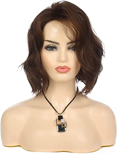 Beweig Short Wavy Brown Bob Wig for Women Synthetic Heat Resistant Side Part Halloween Cosplay - Image 2