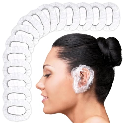 200 Pcs Ear Covers for Shower – Disposable Ear Covers for Hair Dye – Waterproof, Lightweight, Durable Plastic | Comfortable to Wear, Easy to Stretch, Suitable for Adults at Home, Spa, Travel, Hotel