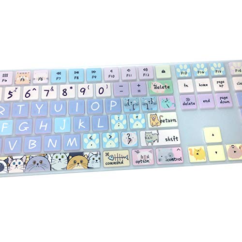 Wslucko Silicone Keyboard Cover Skin For 2017/2018 Apple Imac Wireless Magic Keyboard With Numeric Keypad (Model:mq052Ll/A A1843), Us Layout, Cute Cat #TOP3