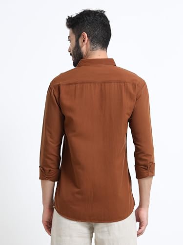 Image of Men's Solid Casual Shirt, Cotton Blend, Regular Fit, Spread Collar, Full Sleeve, Button Closure Perfect for Casual & Office Wear