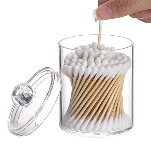 Image of Tbestmax 3 Pack Plastic Cotton Swab Ball Pad Holder, 10 Oz Bathroom Organizer, Qtip Apothecary Jar Clear Container Dispenser