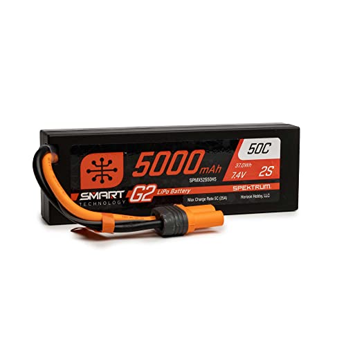 Spektrum 7.4V 5000mAh 2S 50C Smart LiPo G2 Hard Case: IC5, SPMX52S50H5