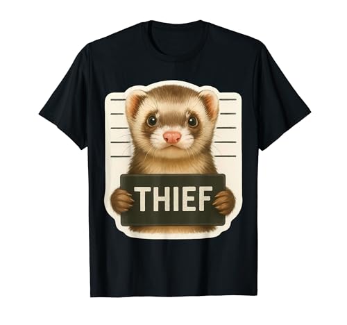 Funny Ferret Thief Sign Mugshot Pet Owner Lover Joke ���p T�V���c