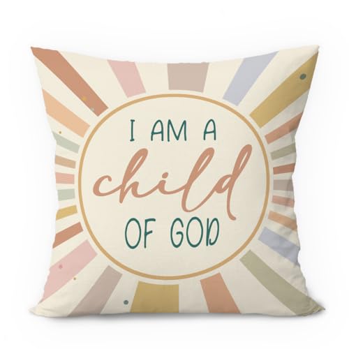 ETVISO Boho Christian Pillow Covers 18x18, Christian Nursery Decor, Boho I am a Child of God Bible Verse Decorative Throw Pillow Covers Pillowcases for Kids Room Bedroom Nursery Playroom Decor