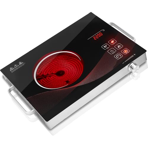 Image of Infrared Portable Electric Hob - 3500W Single Burner Hot Plate for Kitchen, Domino Glass Countertop Cooker, Button Control