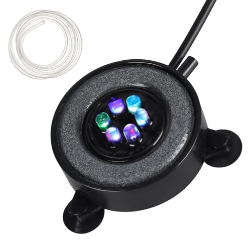 Diffuseur LED pour Aquarium,Disque en Pierre,Etanche IP68,avec Fixation a Ventouse,pour Aquariums D'eau Douce et D'eau Salée (pompe Non Incluse)