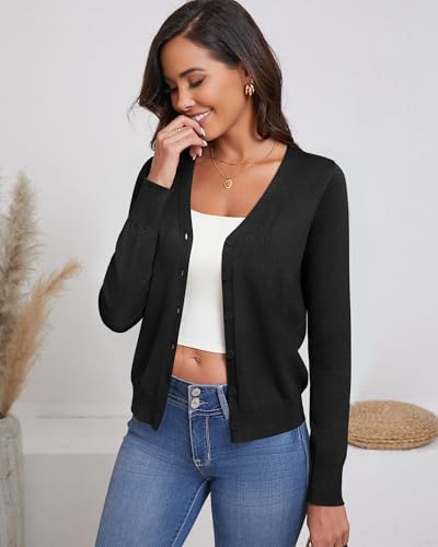 Ficerd 3 Pack Women's Cardigan Sweater V Neck Knit Lightweight Cardigans Long Sleeve Button Casual Tops4