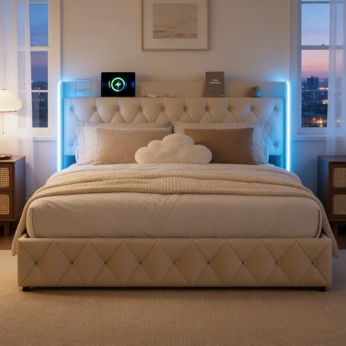 BRILVERDE Letto imbottito 140x200 cm con Contenitore idraulico, letto matrimoniale