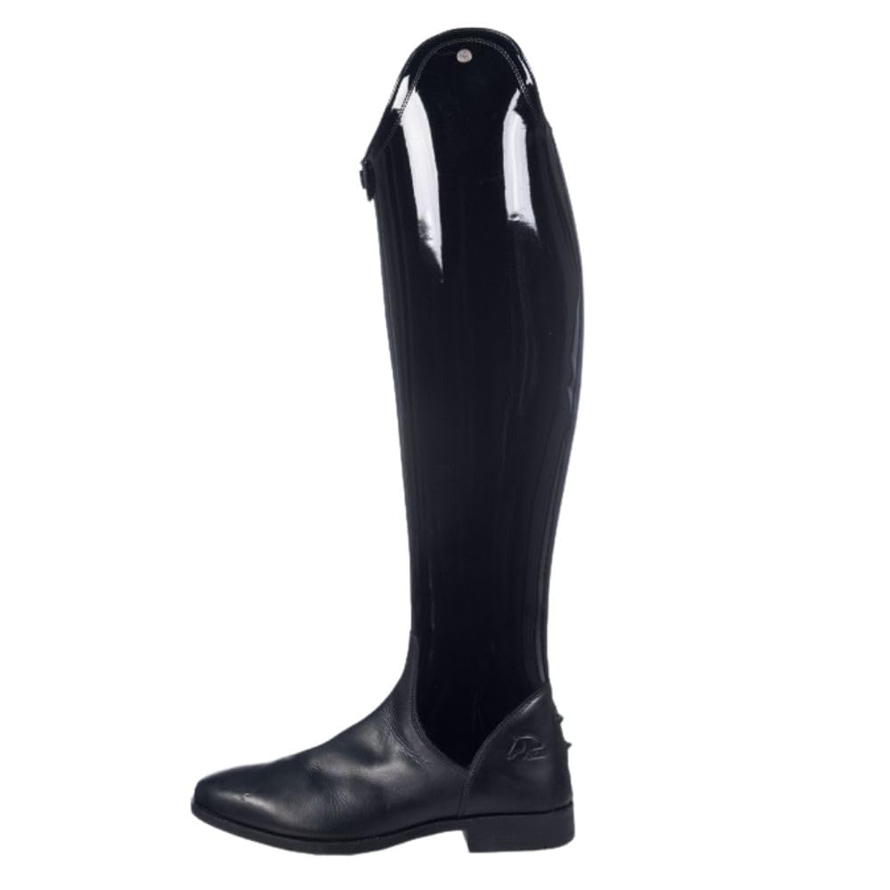 HKM Reitstiefel Damen -Lynette- Schwarz | Dressurstiefel mit Lackleder | Elastikeinsatz mit Reißverschluss | Lang/Normal Schaft