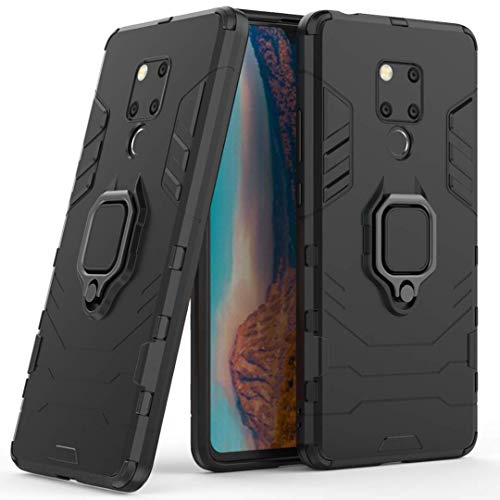 Compatible con Huawei Mate 20 X Funda, Anillo Metálico Sujeción Soporte Antichoque Caja (Funciona con el Montaje de Coche Magnético) Doble Capa Case Carcasa para Huawei Mate 20X (Negro)