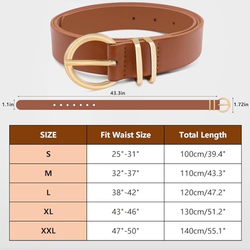 3 Pack Women's Leather Belts Jeans Dresses Pants Fashion Ladies Gold Buckle Casual Soft Waist Gift2