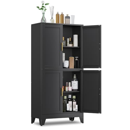 Metal storage cabinet with 4 doors and 2 adjustable shelves
