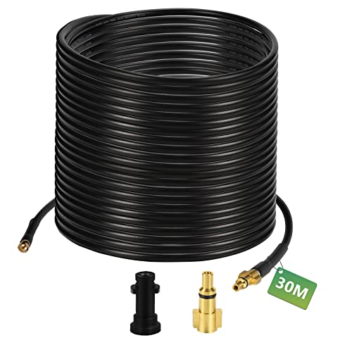 Sonnewelt 30m Tuyau Déboucheur Canalisation pour Nettoyeur Haute Pression, 180 Bar 60°C, Déboucheur de canalisations avec Adaptateur, M22 à Filetage Tuyau haute pression,Accessoires