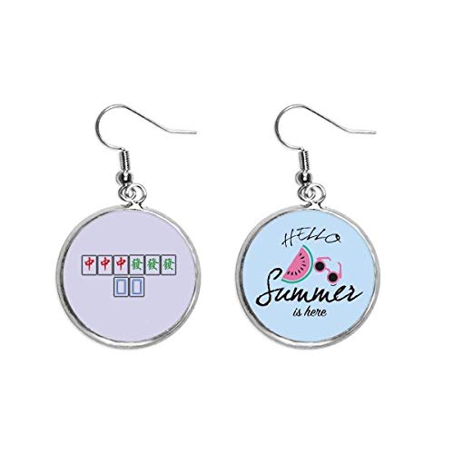 Pendientes de Mahjong diseño tres jefes y sandía para el lóbulo