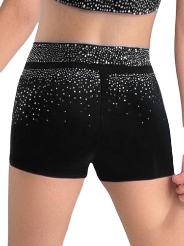 Jugaoge Kids Girls Shiny Rhinestones Gymnastics Dance Shorts V-Front Stretch Figure Skating Training Bottoms4