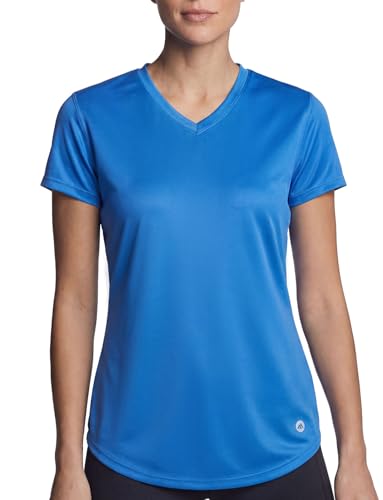 GritGlacier Womens V-Neck Shirt Instant Cooling Quick Dry Short Sleeve Moisture Wicking Workout Tops Summer Athletic Tee(Frost Blue L)