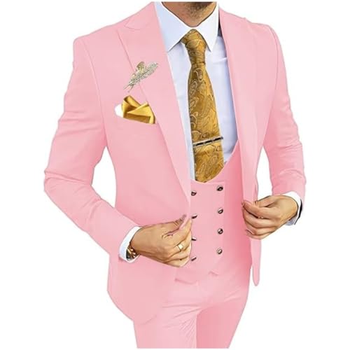 Men's Slim Fit 1 Button 3 Piece Suit Set,Double Breasted Blazer Jacket Vest Pants, Solid Wedding Dress Tux Prom&Date