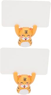 Tiger Figurine Ornament 2 Sets Resin Card Holder for Office Decor | Wish Cards Included, Desktop Display for Home Decorations, Tiger Shaped Statue, Paper Accents