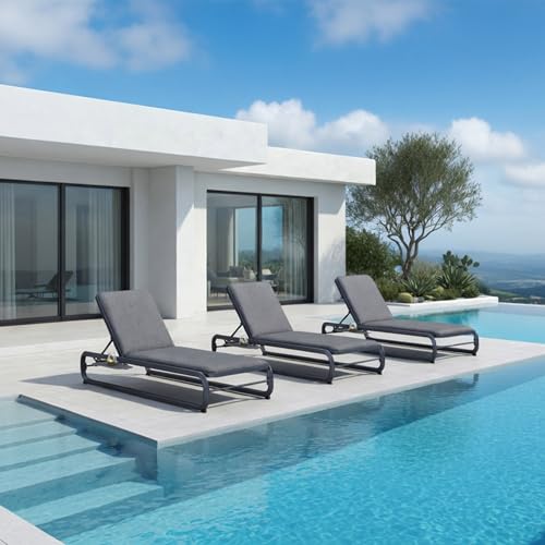 Image of PURPLE LEAF 3 Piece Patio Chaise Lounge Luxury Heavy-Duty Dark Gray
