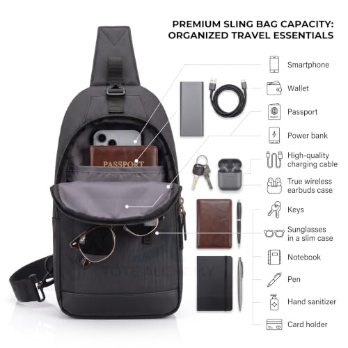 Image of Sling Bag for Men - Lightweight Crossbody Travel Daypack, Anti-Theft Shoulder Bag with Adjustable Strap, Multiple Pockets, Water-Resistant, Black