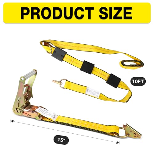 Image of Car Tie Down Straps for Trailers-10,000lbs Break Strength-2inx10ft Heavy Duty E Track Car Hauler Strap with Rolling Idler Three Cleat Over The Wheel Auto Tire Ratchet Straps for Truck, UTV