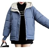 [ririka] リリカ ショート ブルゾン 中綿 フード 付き コート 防寒 保温 あったかい 秋冬 ウインター きれいめ ポケット ミドル 丈 カジュアル レディース (L, 青)