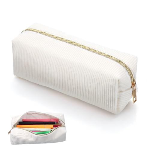 LXUEJIE Estuche de pana Esthetic Estuche para niñas y adolescentes, estuche para lápices, estuche escolar para escuela, oficina, beige, 20,5 cm x 6,5 cm x 7,5 cm, Moda