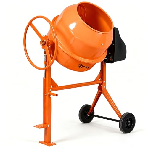 INMOZATA Portable 120L Electric Cement Mixer 375W 230V/50Hz Heavy Duty Concrete Mortar Mixer Bright Orange Design Fitted with Stand Wheels & Foot Pedal Ideal for Construction Works & DIY Tasks