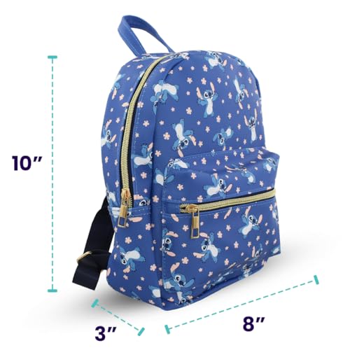 Image of Disney Stitch with Flowers Mini PU Leather Backpack Purse with Adjustable Straps 10 In