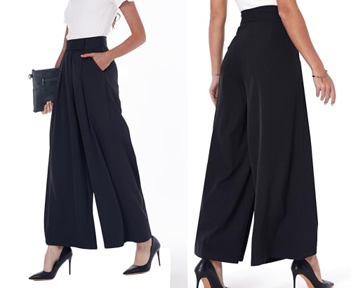 heipeiwa Women's High Waist Palazzo Pants Business Casual Work Dress Suit Wide Leg Pant Trouser with Pockets3