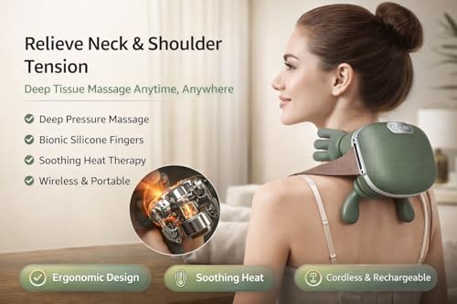 Image of Bionic Heated Massager, Wireless Portable Shiatsu Neck and Back Massager, Electric Deep Tissue 4D Kneading Massage, Simulated Human Hand Design for Pain Relief and Muscle Relax