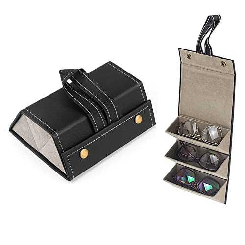 Boîte de Rangement Pour Lunettes de Soleil,Boite A Lunette de Soleil En Simili Cuir - 3 Fentes à Lunettes -Boîte de Rangement Lunettes Voyage Pour Hommes Et Femmes,Organisateur de Lunettes Pliables Cover