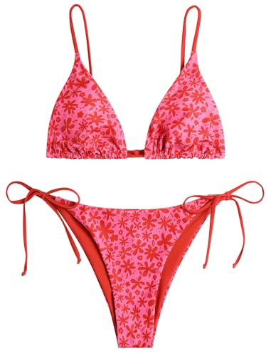 Image of ZAFUL Women's Triangle Bikini Floral String Bikini Set Two Piece Swimsuit Bathing Suits