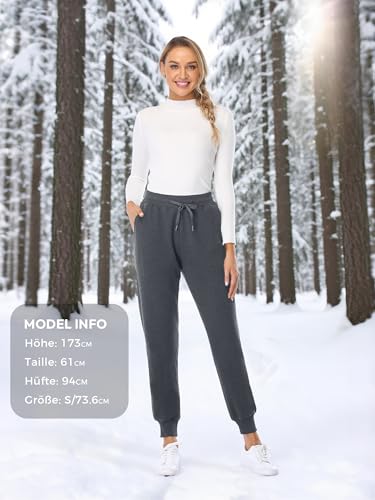 MOVE BEYOND Gefütterte Jogginghose Damen Warm Thermo Fleecehose Winter Verdickte Kuschelhose mit 2 Taschen Sherpa-Innenfutter Kordelzug Sweathose, Grau, XXL