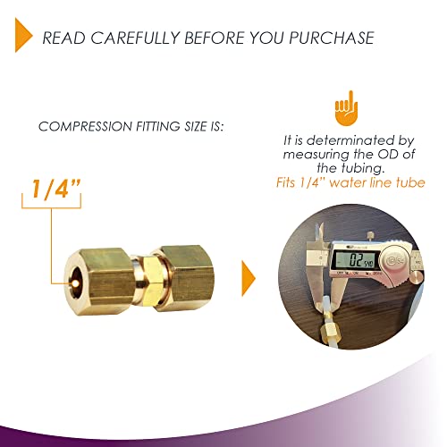 Ice Maker Water Line Brass Compression Tube Fitting, 1/4” OD x 1/4” OD (2) - Thumbnail 2