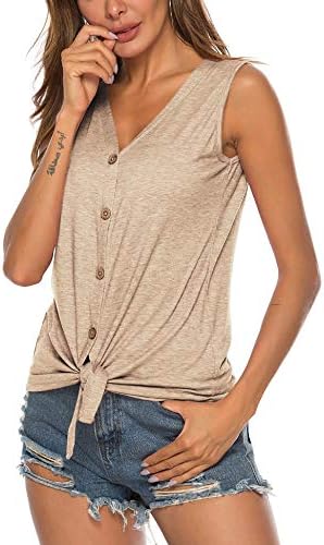 Women's Tie Knot Button Down Shirts Sleeveless Casual Blouse Curved Hemline Tops S-XXL 4 Women's Tie Knot Button Down Shirts Sleeveless Casual Blouse Curved Hemline Tops S-XXL