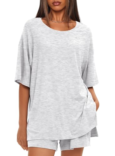 Darong Women's Two Piece Loungewear Set Summer Casual Boxy Shirts Drawstring Shorts Matching Airport Travel Outfit