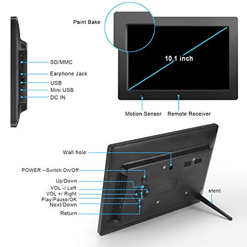 Digital Picture Frame 10.1 inch - Slideshow Electronic Photo Display with Motion Sensor and Auto-Rotation/180°HD IPS/Background Music/Calendar/Remote Control by FLYAMAPIRIT - Thumbnail 6