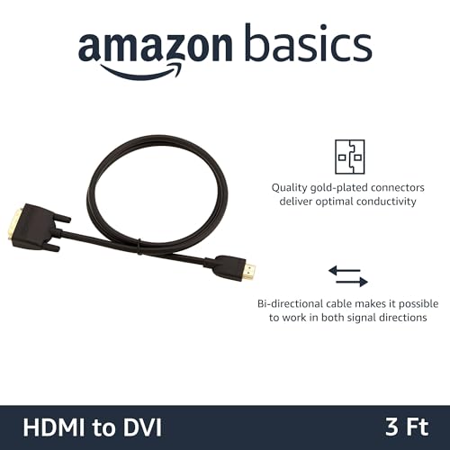 Image of Amazon Basics HDMI to DVI Adapter Cable, Bi-Directional 1080P, Gold-Plated Connectors, 3 ft /0.9 m, Black