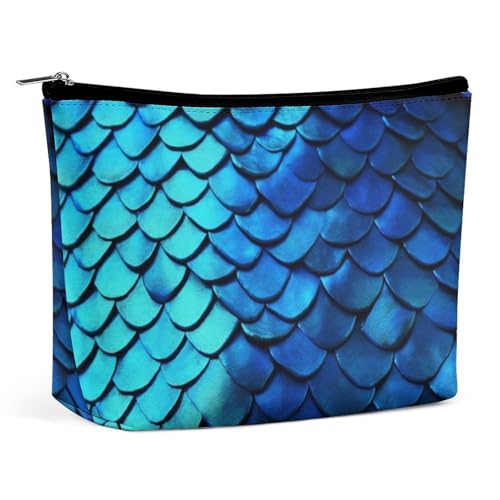 Bolsa de Maquillaje, Bolsa de Viaje para cosméticos, Bolsa de Aseo portátil con diseño de Escamas de pez Azul, Bolsa de Gran Capacidad con Cremallera, Estuche Organizador de Maquillaje, Bolsa de Aseo
