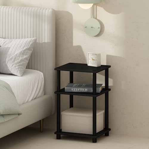 Image of Furinno Just 3-Tier Turn-N-Tube Open Storage Nightstand, 2-Pack, Plastic Poles, Americano /Black