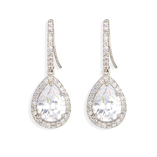 Cz Teardrop Earrings For Wedding - Sterling Silver Cubic Zirconia Crystal Rhinestone Drop Earrings Womens Bridal Jewelry For Bride Bridesmaids Mother Of Bride Gift Party Prom Pageant Earring For Girls #TOP18