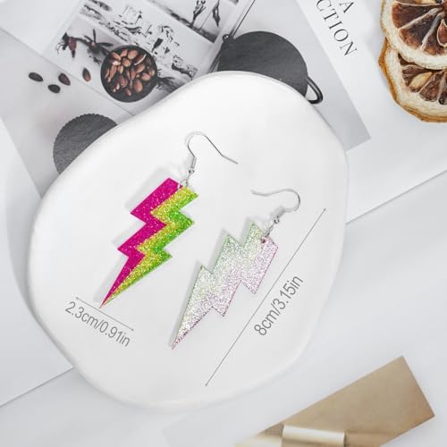 Mintolex Retro 80s Neon Lightning Bolt Drop Earrings – Funky Acrylic Accessories for Glow Parties, Costumes, and Everyday Style - Image 7