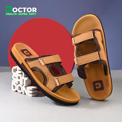 Image of DOCTOR HEALTH SUPER SOFT Men's Casual Slippers with Soft Cushioned Sole, Double Strap with Toe Loop Design, Lightweight Anti-Slip Everyday Wear Slippers for Home and Outdoor Use