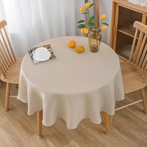 NLMUVW Round Linen Tablecloth 36 Inch Textured Table Cloth Water Resistant Farmhouse Burlap Rustic Table Cover for Kitchen Dining CafeChampagne
